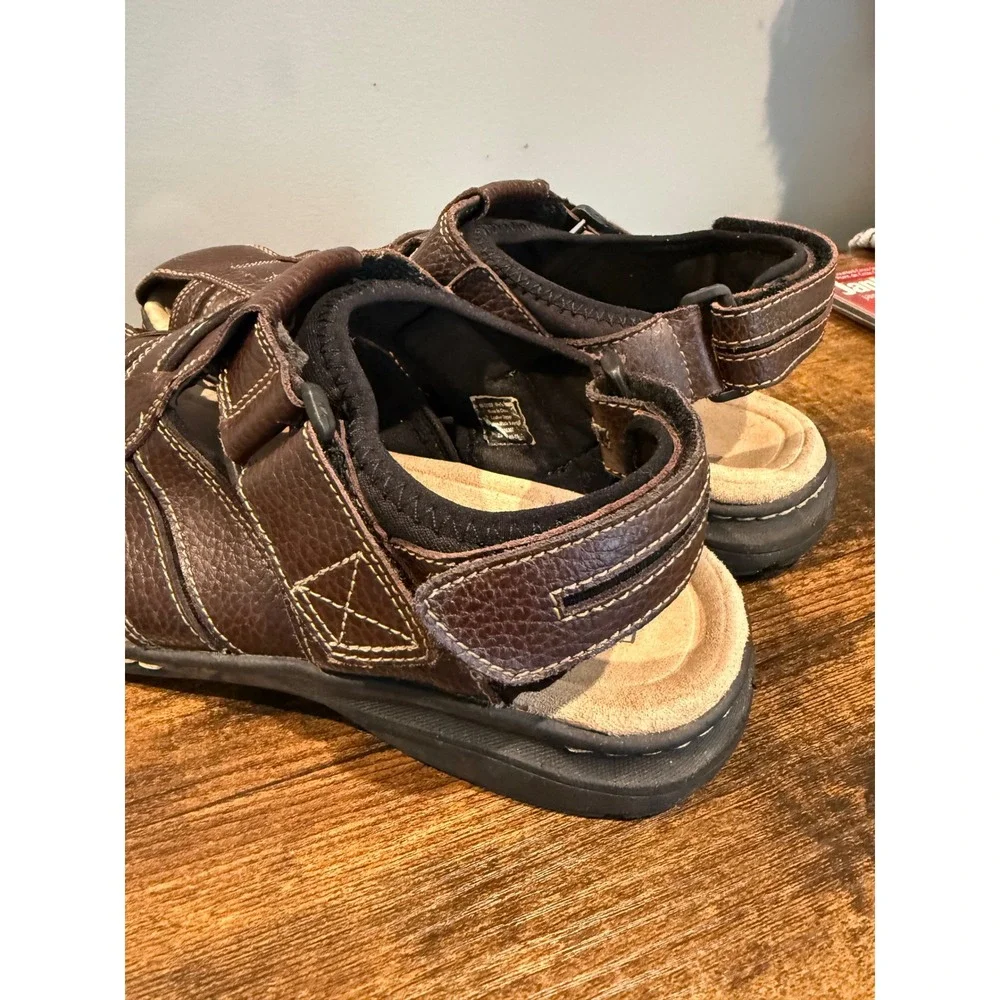 Dockers Mens Dark Brown Leather Fisherman Sandals Adjustable Straps Size 12M